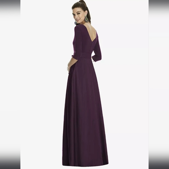 Alfred Sung Three-Quarter Sleeve Draped Full Skirt Dress In Hunter D736 … - Picture 4 of 10